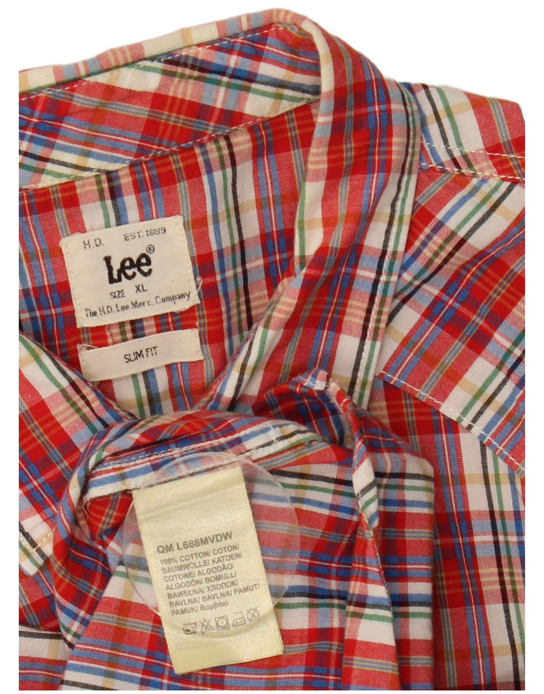 LEE Chemise Homme Coupe Slim à Manches Courtes XL Rouge à Carreaux Coton