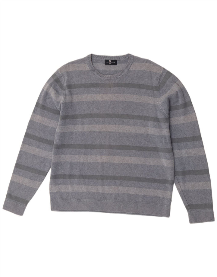Marks & Spencer Pull à col rond pour homme en coton rayé bleu grand