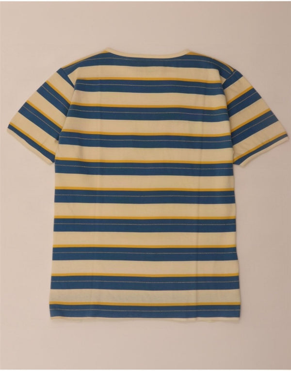 Benetton Femme T-Shirt Top UK 44 Bleu Moyen Rayé Coton