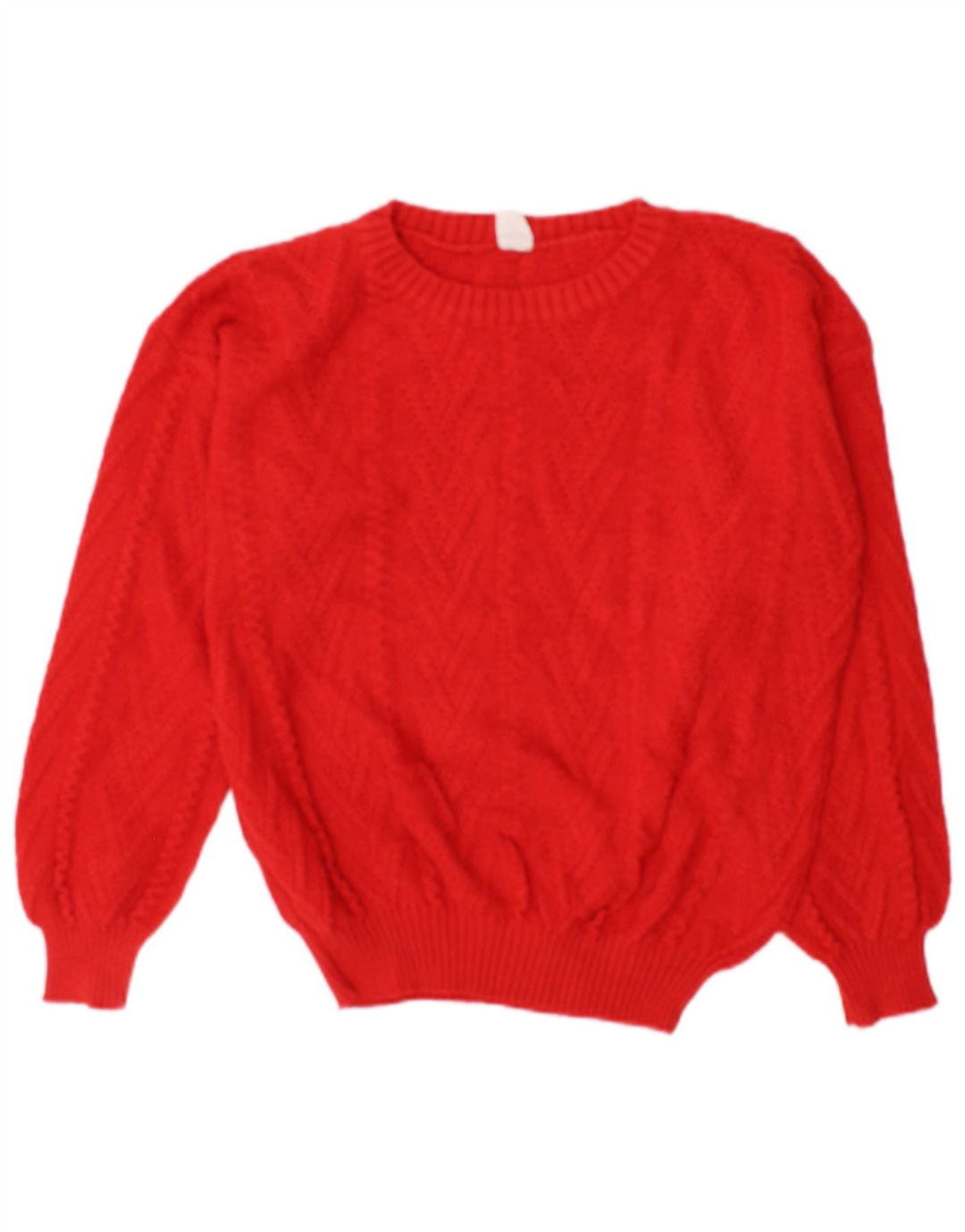 vintage Womens Crew Neck Jumper Pull UK 14 Coton Rouge Moyen