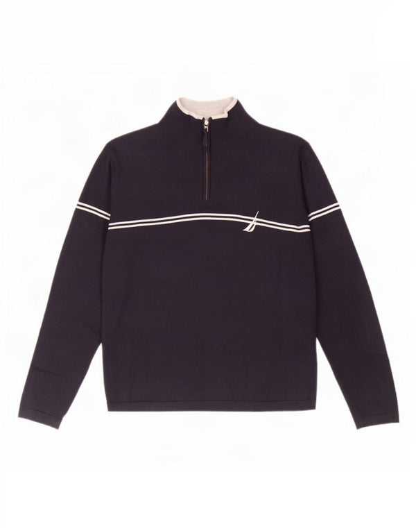 Nautica Pull col zippé pour homme en coton rayé bleu marine