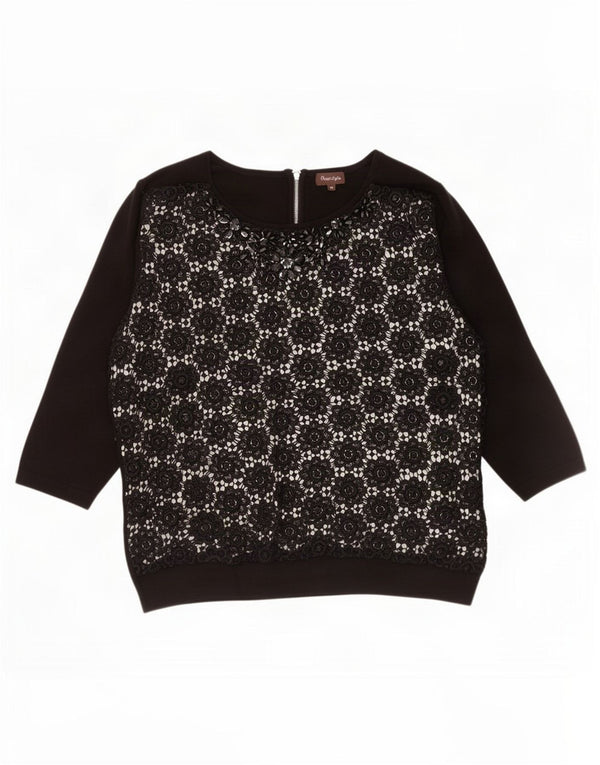 Phase Eight Chemisier à manches 3/4 pour femme UK 44 Large Viscose florale noire