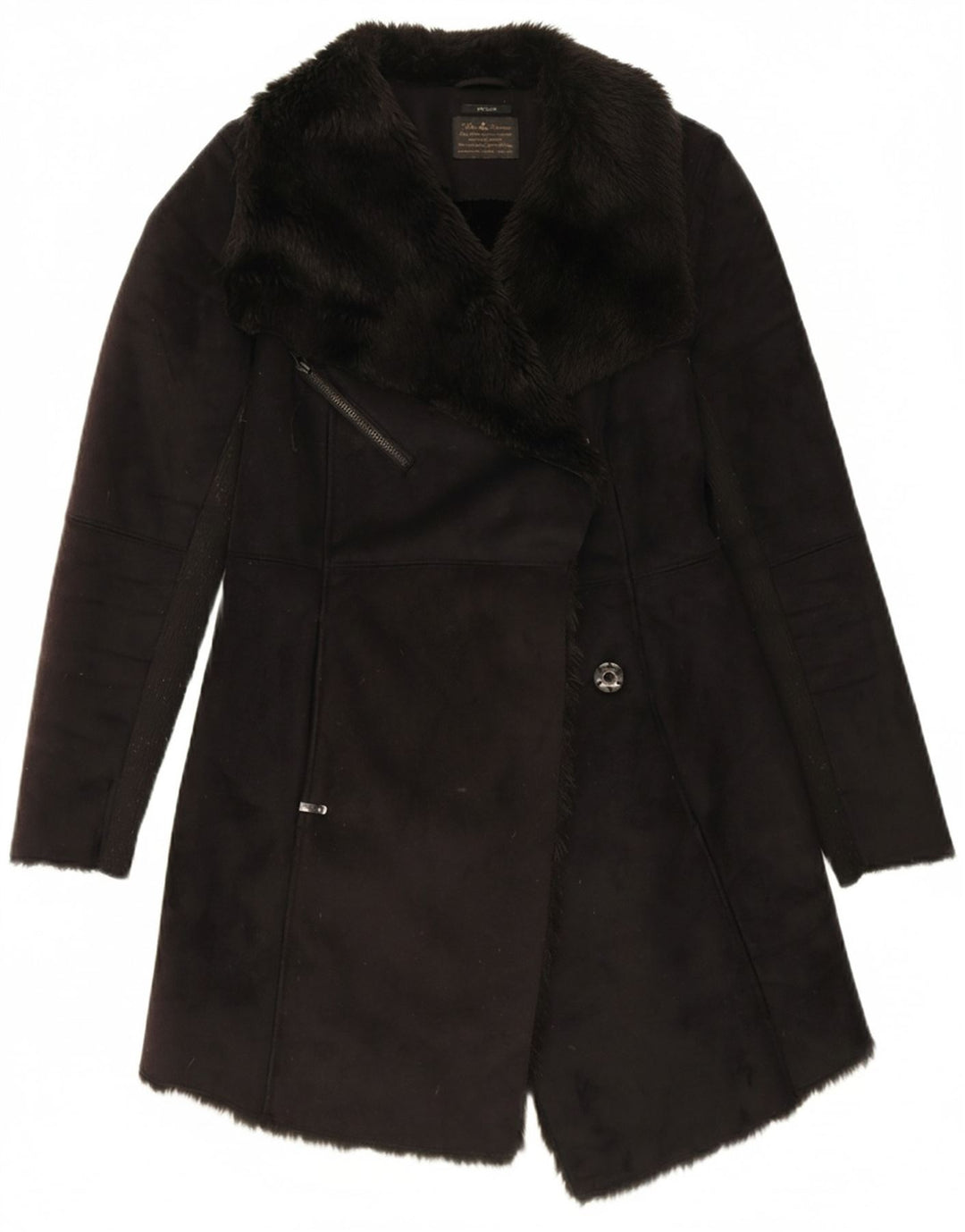 IKKS Womens Sherpa Overcoat UK 12 Medium Black Modal