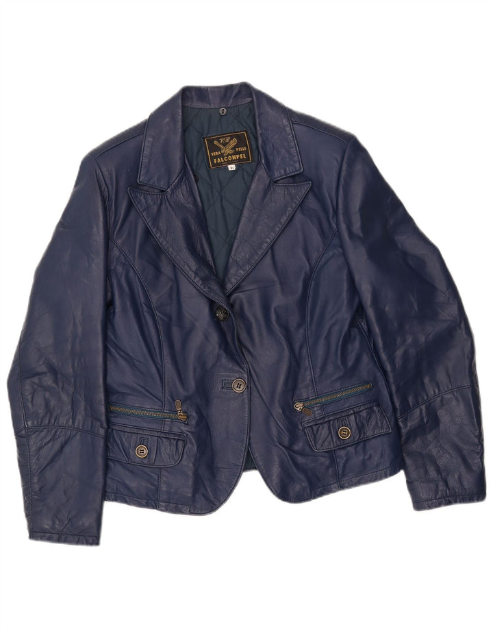 Falconpel Veste blazer en cuir à 2 boutons pour femme UK 18 XL Cuir bleu marine