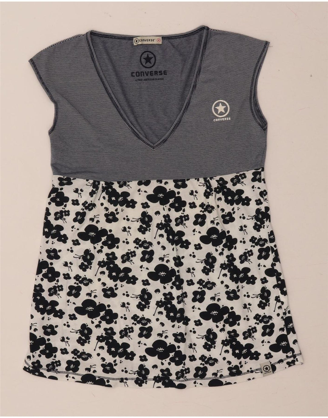 CONVERSE Chemisier sans manches pour femme UK 12 en coton floral bleu marine moyen