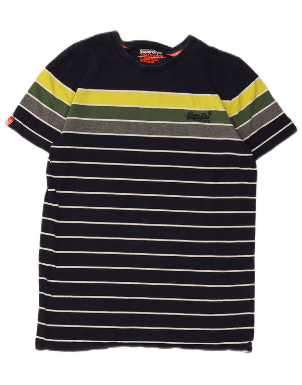 Superdry Homme Orange Label T-Shirt Top XS Bleu Marine Rayé Coton