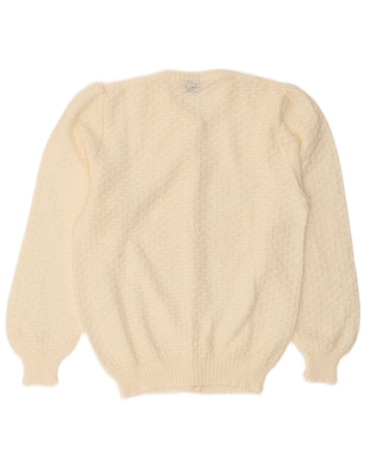 vintage Femme Cardigan Pull UK 10 Petit Off White
