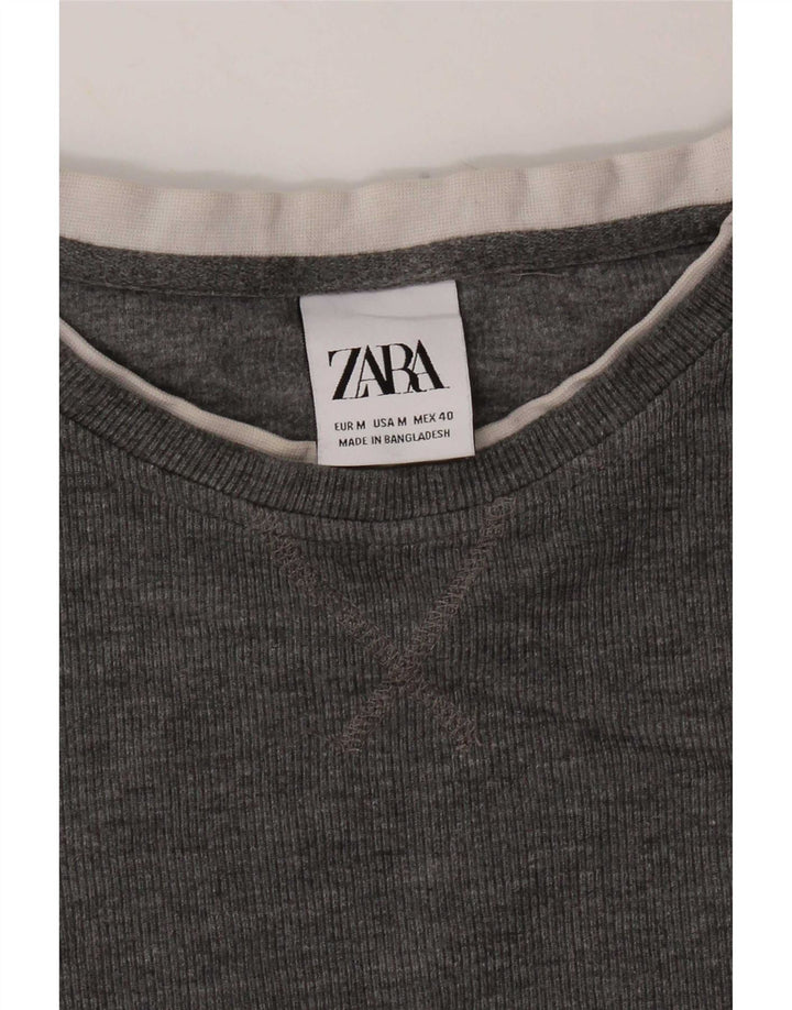 Zara Femme Top Manches Longues UK 12 Gris Moyen