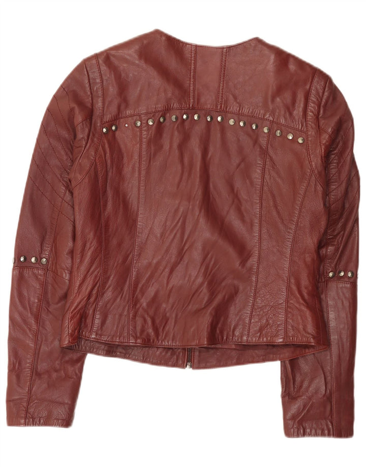 Amy Vermont Veste de motard en cuir pour femme EU 38 Bordeaux moyen tacheté