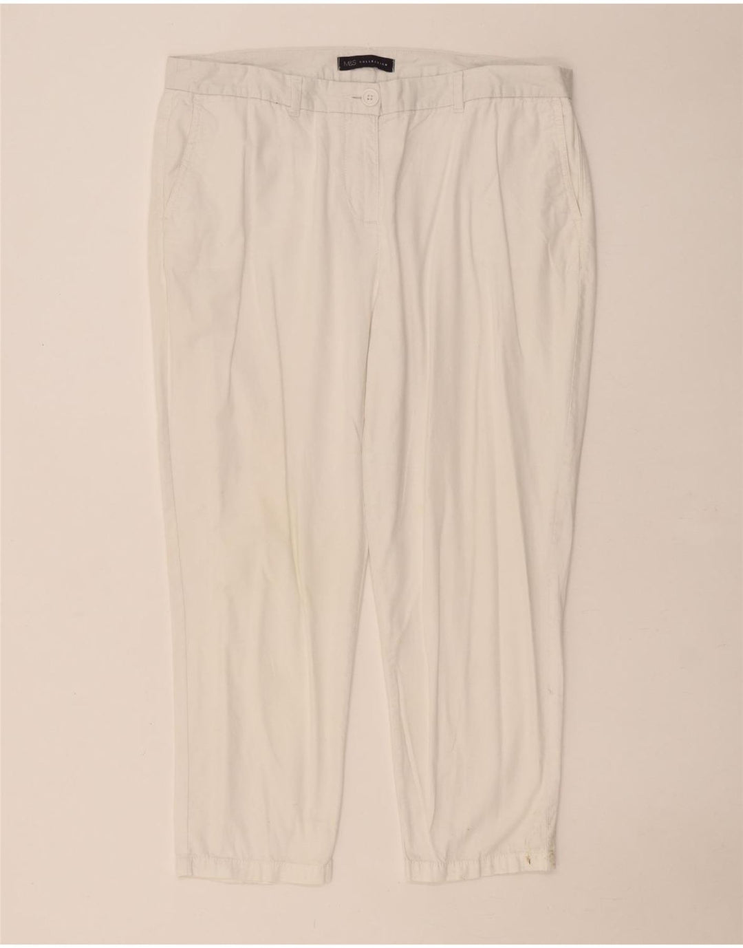 Marks & Spencer Pantalon court pour femme UK 14 Large W36 L24 Blanc