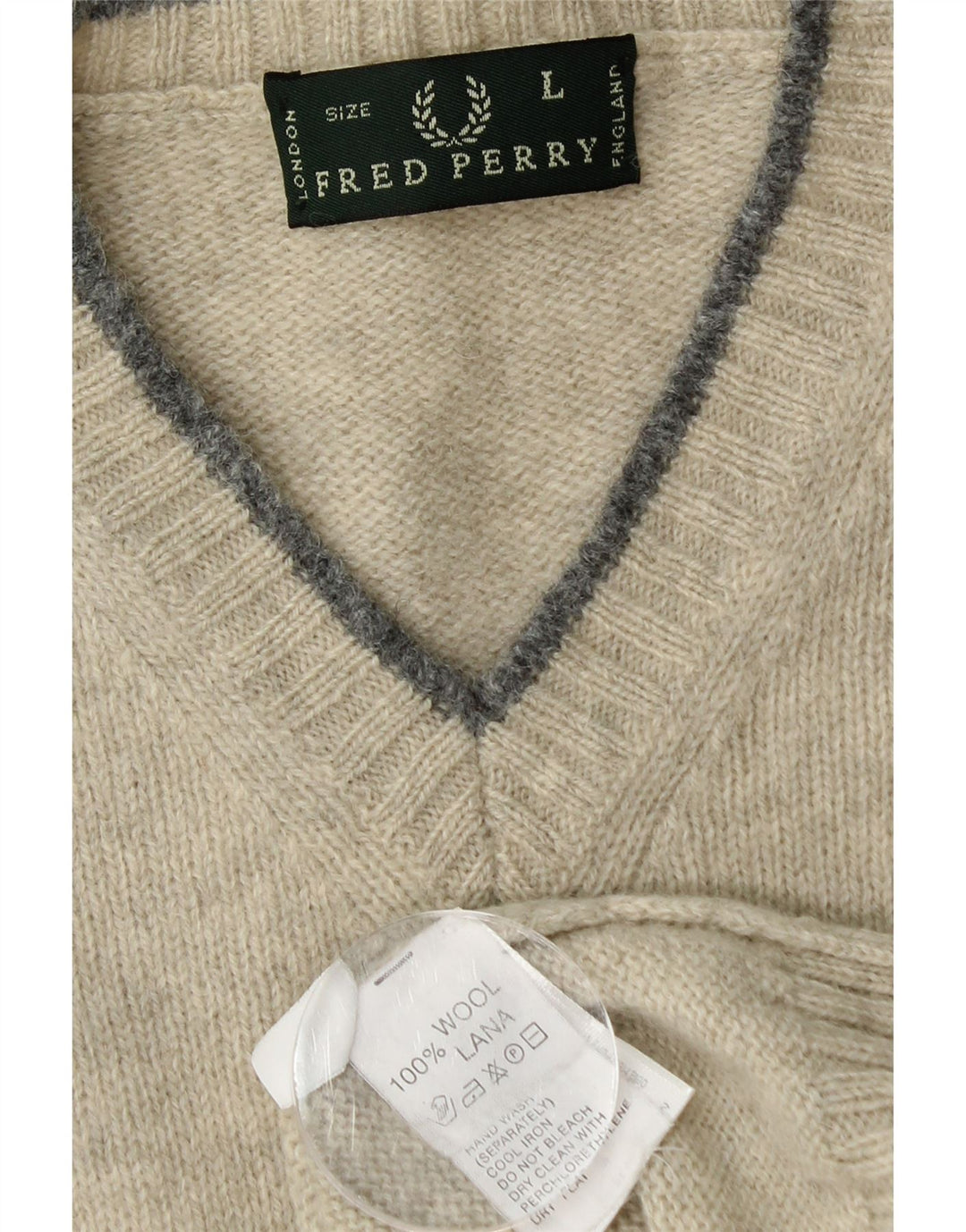 FRED PERRY Pull Col V Homme Grande Laine Verte