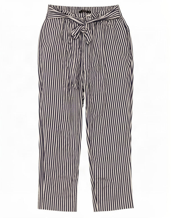 Zara Pantalon court taille haute pour femme Large W30 L24 Bleu marine à fines rayures