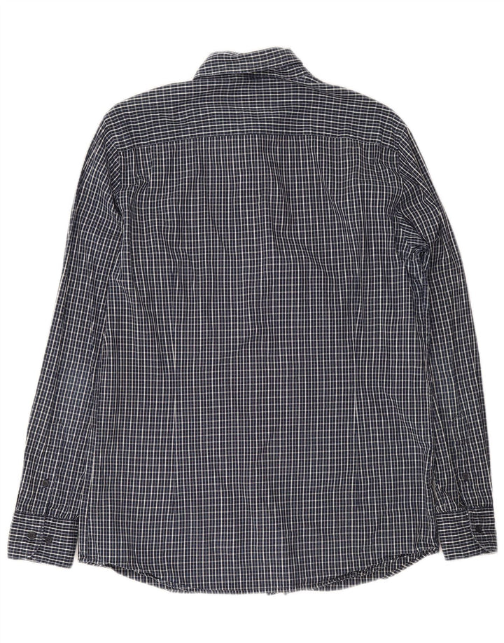Massimo Dutti Chemise Homme Grand Carreau Bleu Marine Coton