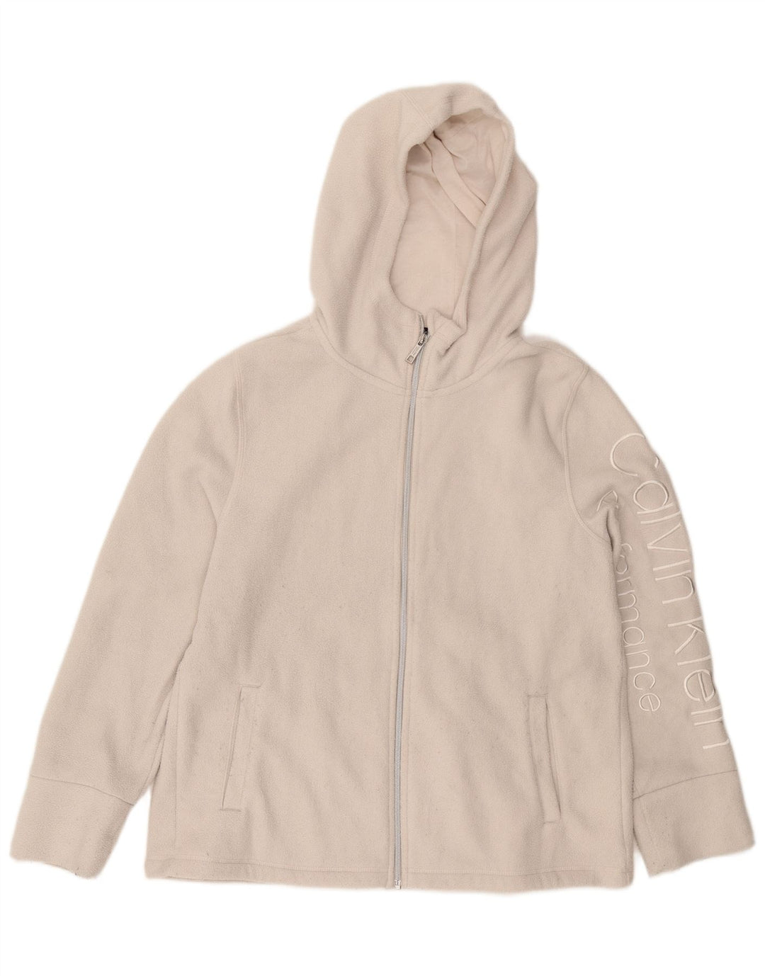 CALVIN KLEIN Veste polaire à capuche graphique pour femme UK 18 XL Blanc cassé