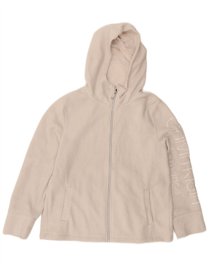 CALVIN KLEIN Veste polaire à capuche graphique pour femme UK 18 XL Blanc cassé
