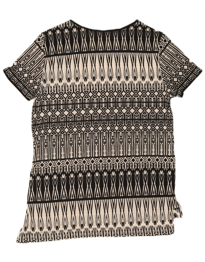 Oasis T-Shirt Femme Top UK 10 Petit Noir Géométrique