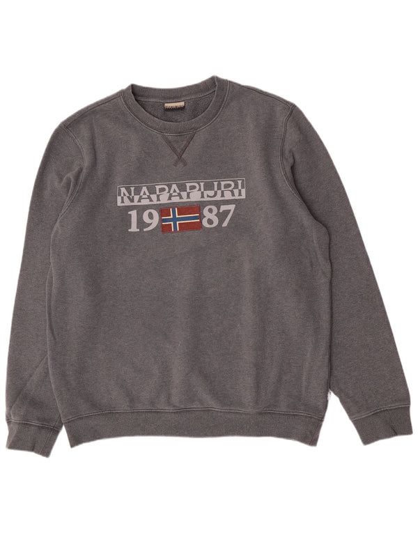 Napapijri Homme Geographic Graphic Sweatshirt Jumper Large Gris Coton