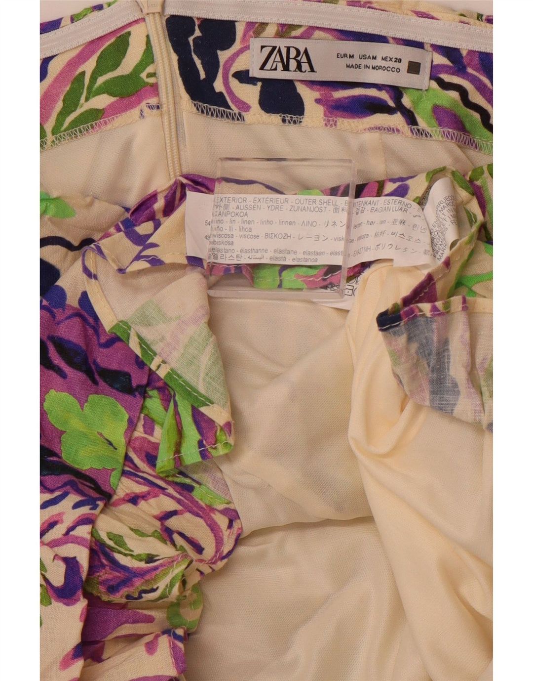 ZARA Femme Mini Robe Bustier UK 12 Moyen Multicolore Paisley Lin