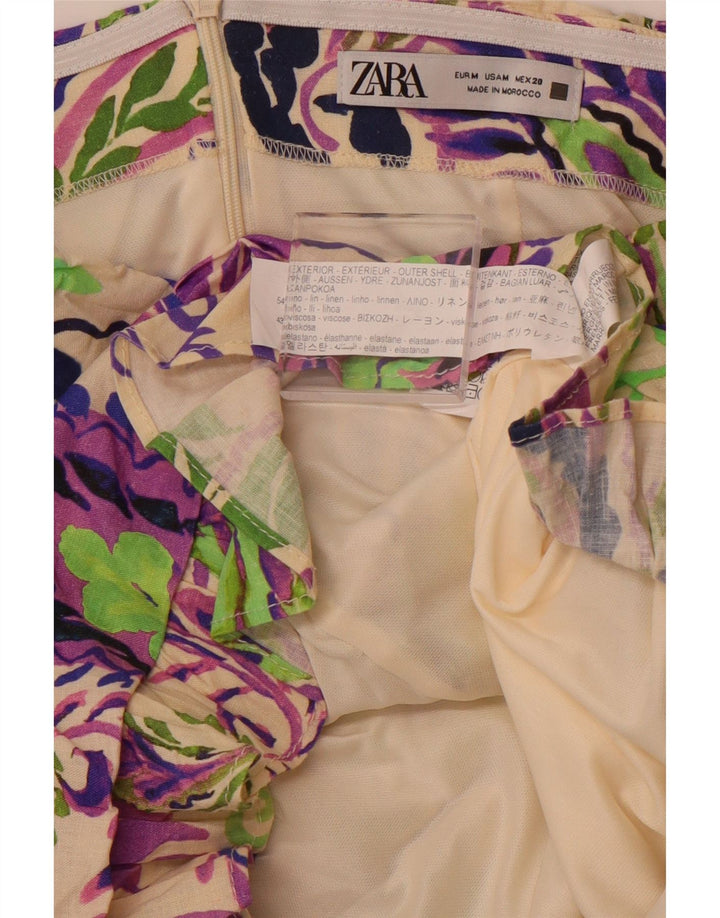 ZARA Femme Mini Robe Bustier UK 12 Moyen Multicolore Paisley Lin