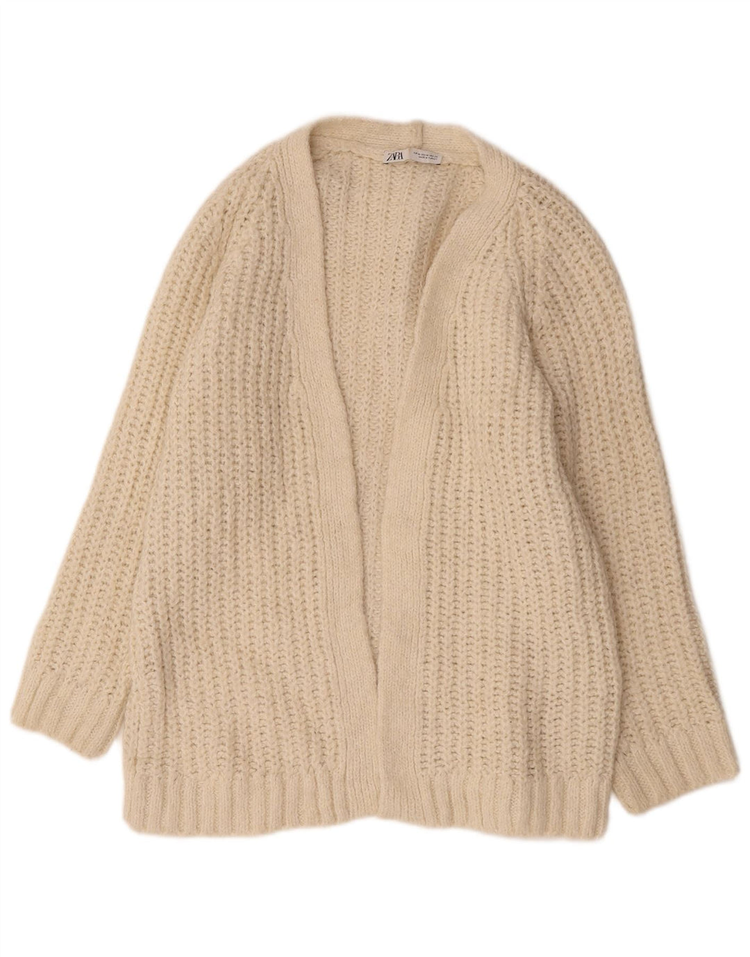 Zara Pull cardigan ouvert surdimensionné pour femme UK 14 Acrylique beige moyen