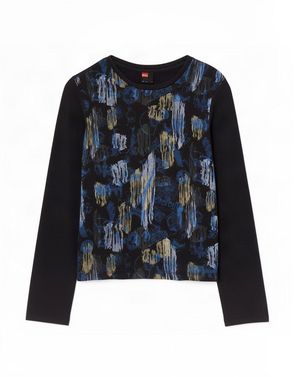 Diesel Girls Graphic Top Long Sleeve 13-14 Years XL Black Cotton