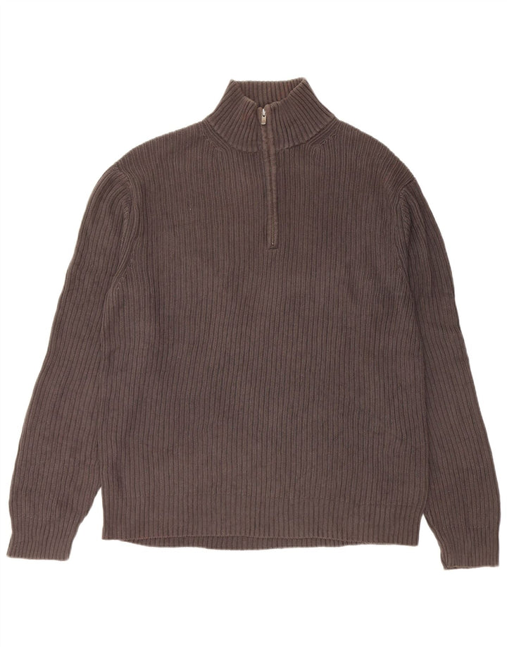 CALVIN KLEIN Pull à col zippé pour homme Large Gris Coton