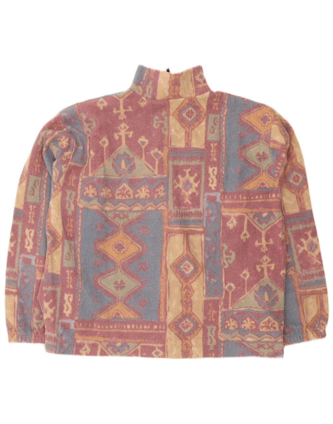 veste polaire femme vintage UK 16 grand polyester géométrique multicolore