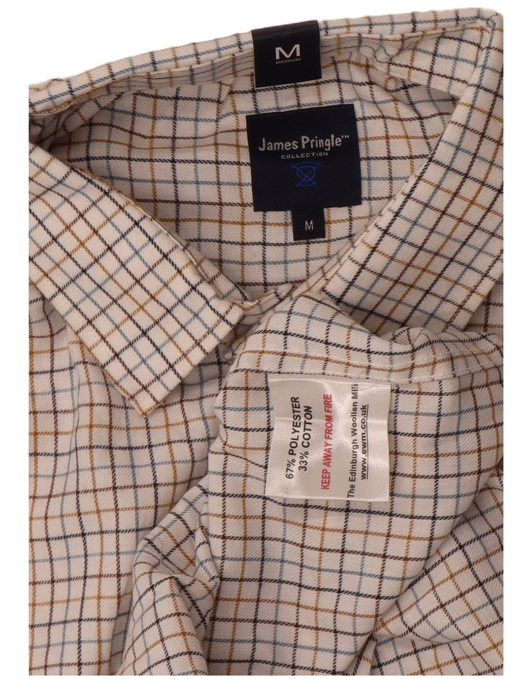James Pringle Chemise en flanelle pour homme en polyester à carreaux blanc cassé moyen