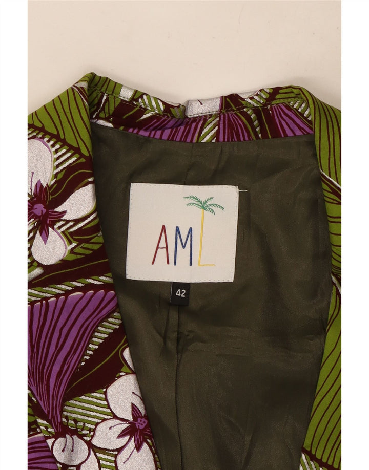 vintage Femme 1 Bouton Blazer Veste IT 42 Coton Floral Vert Moyen