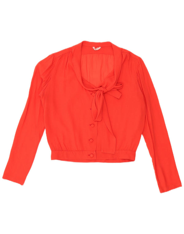 VINTAGE Femme Front Tie Voir à travers la chemise Blouse UK 16 Grand Rouge