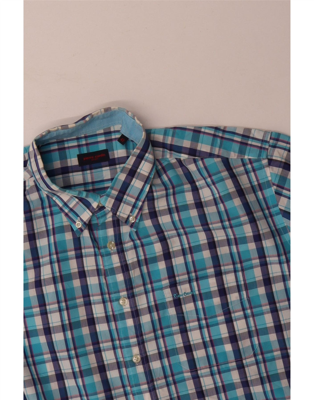 PIERRE CARDIN Chemise Homme Taille 47 2XL Bleu Carreaux