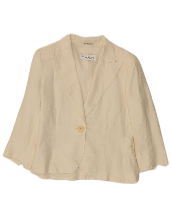 Max Mara Veste Blazer 3 Boutons 1 Bouton pour Femme UK 10 Petit Lin Blanc Cassé