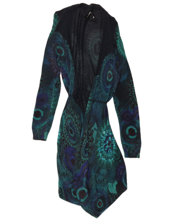Desigual Femmes Longline Cardigan Pull Grand Bleu Marine Paisley