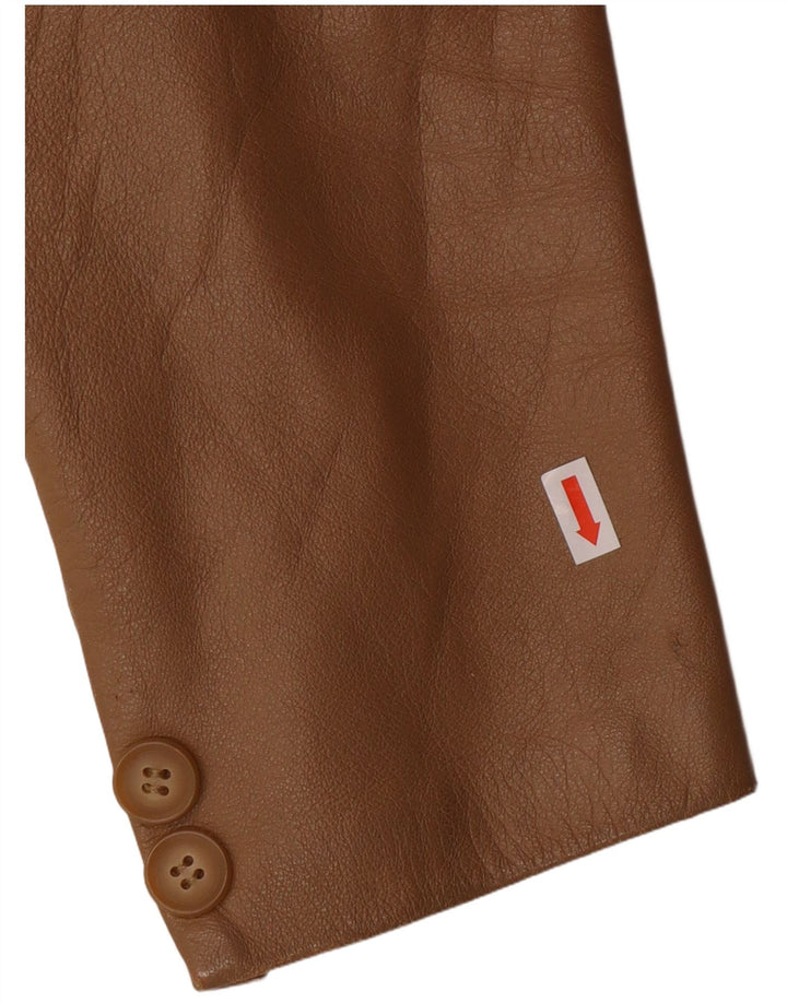 vintage Femme 2 Bouton Blazer Veste IT 44 Moyen Beige Cuir Classique