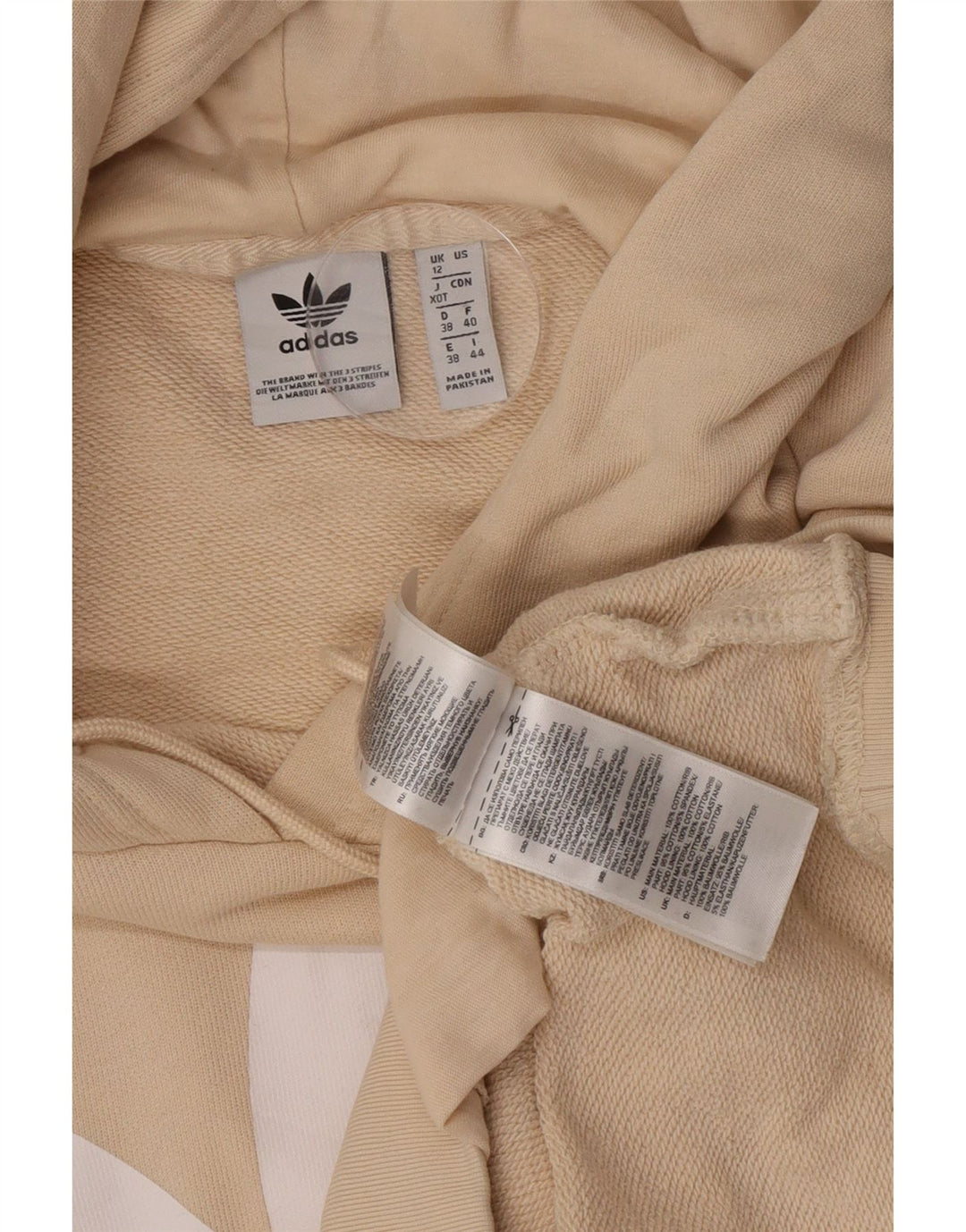 Adidas Pull à capuche graphique pour femme UK 12 Coton beige moyen