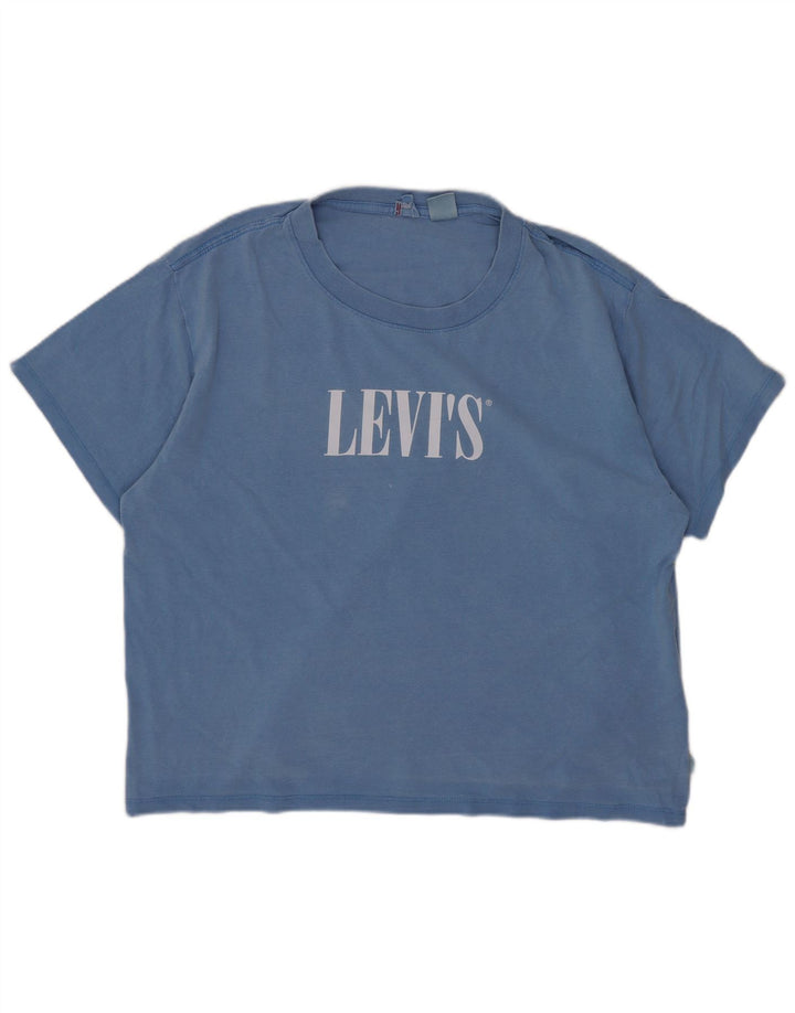 Levi's Crop Graphic T-Shirt Top Femme Bleu Moyen UK 14 Coton