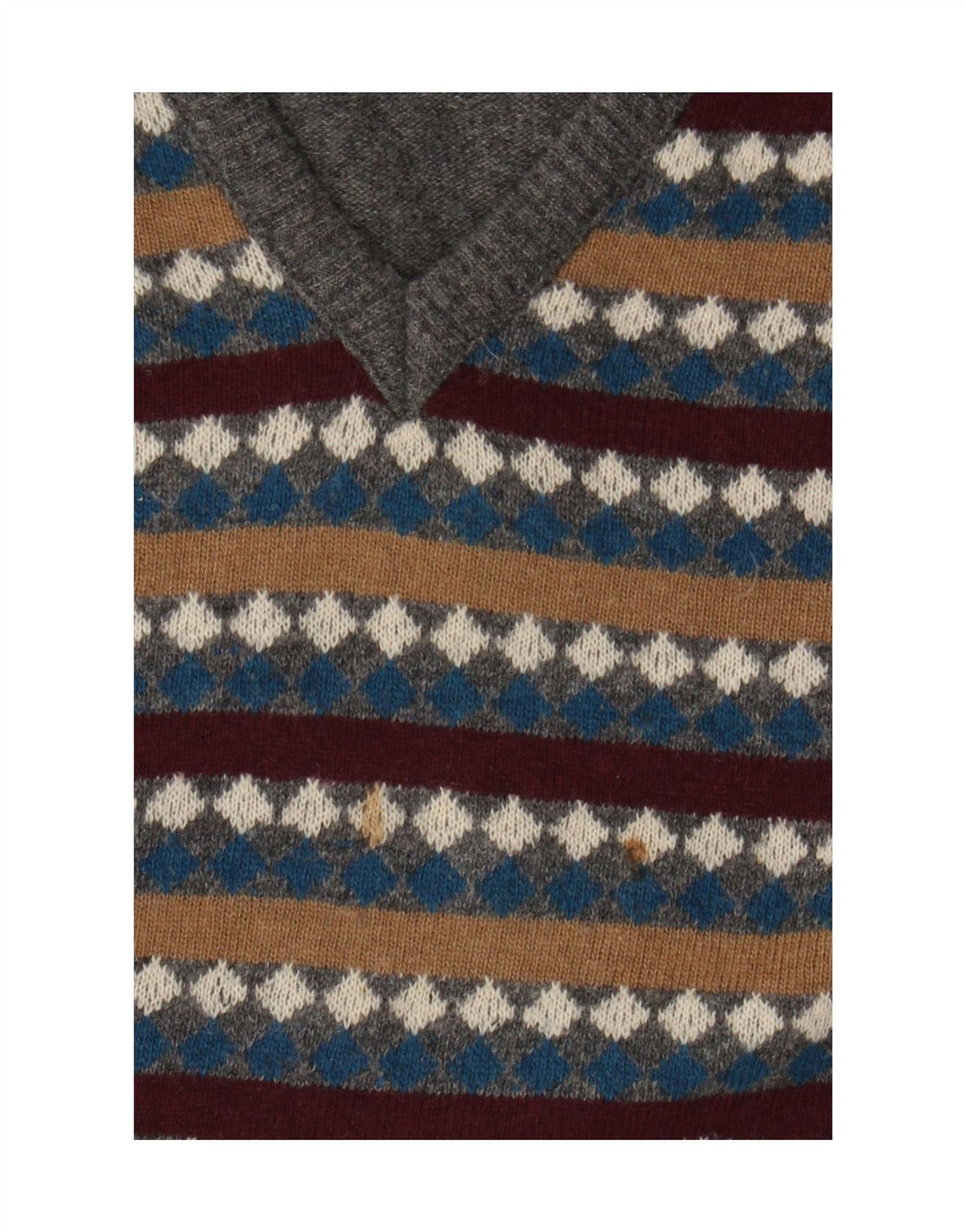 Carrera Homme Col V Pull Pull Large Gris Rayé Laine