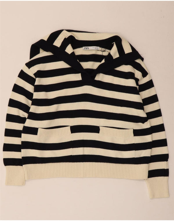 Zara Pull surdimensionné à col roulé pour femme UK 10 Petit rayé noir