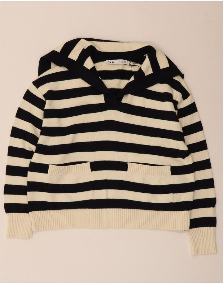 Zara Pull surdimensionné à col roulé pour femme UK 10 Petit rayé noir