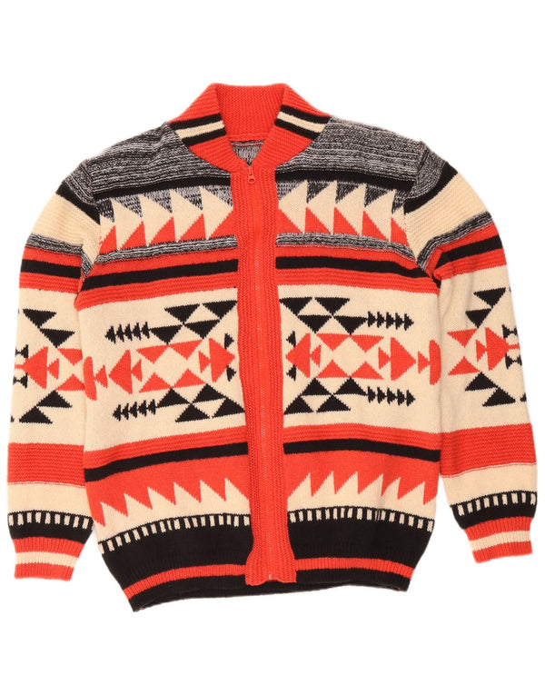 vintage Mens Cardigan Sweater Grand Polyester Géométrique Multicolore