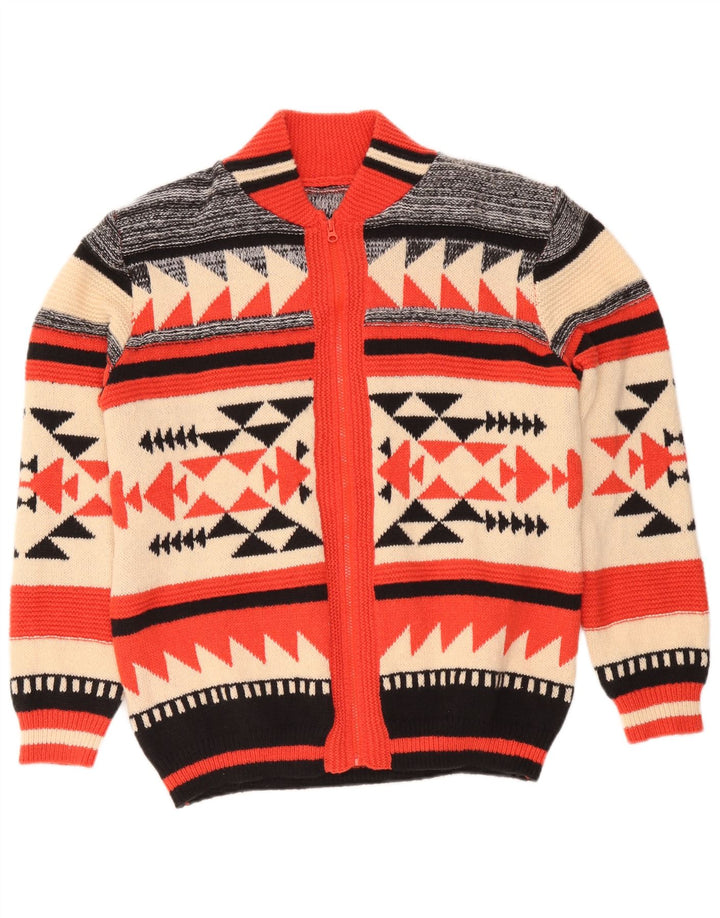 vintage Mens Cardigan Sweater Grand Polyester Géométrique Multicolore