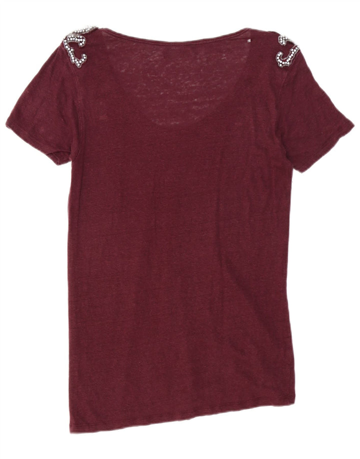 Zara Femme T-Shirt Top UK 14 Bordeaux Moyen