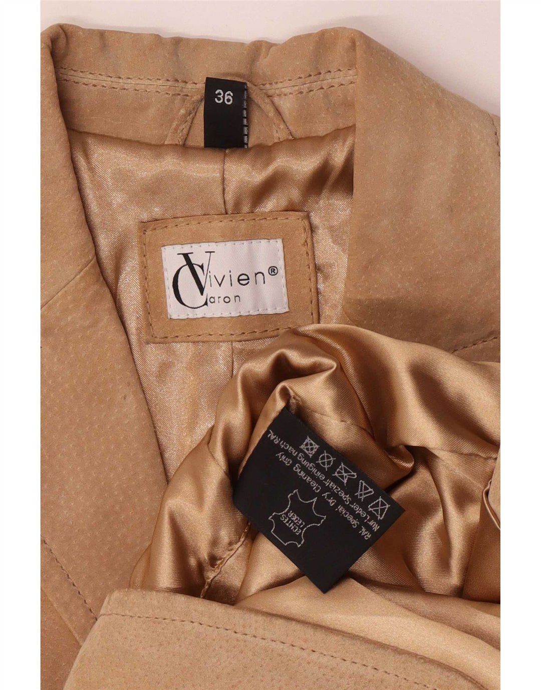 Vivien Caron Veste blazer en daim à 2 boutons pour femme EU 36 Petit cuir beige