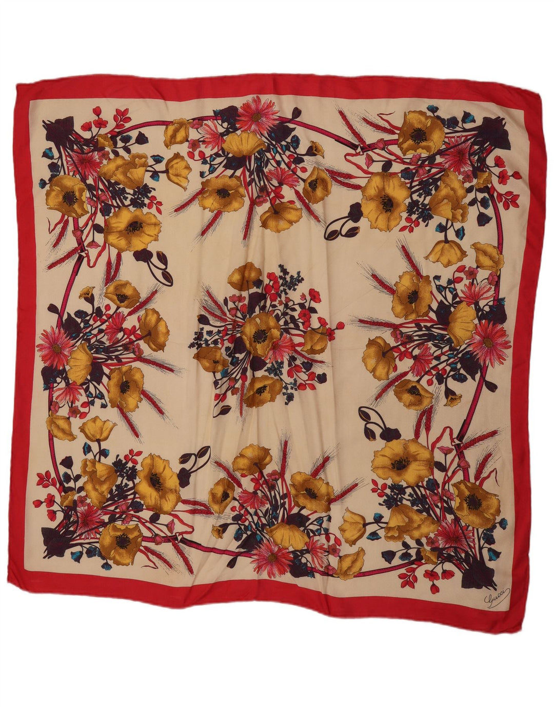 Gucci Écharpe carrée graphique pour femme Taille unique Multicolore Floral Designer