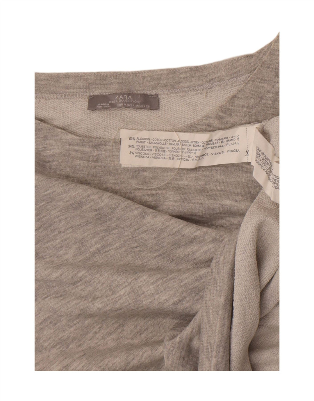Zara Womens Crop Sweatshirt Jumper UK 12 Gris Moyen Moucheté Coton