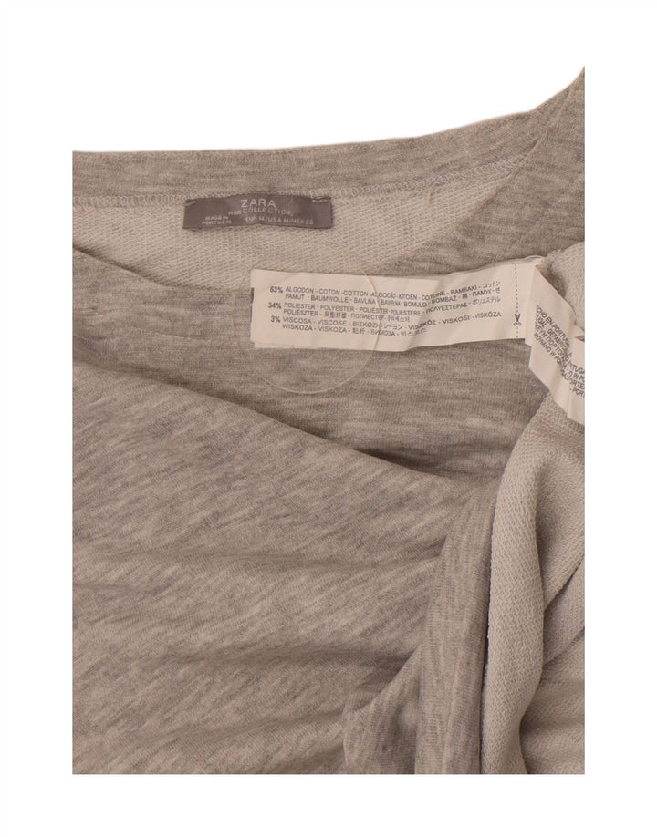 Zara Womens Crop Sweatshirt Jumper UK 12 Gris Moyen Moucheté Coton