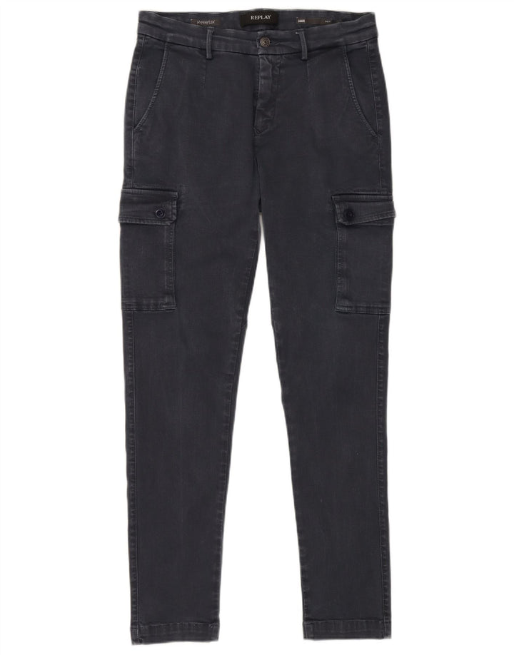 REPLAY Jean Slim Jaan Cargo W30 L30 Homme Bleu Marine Coton