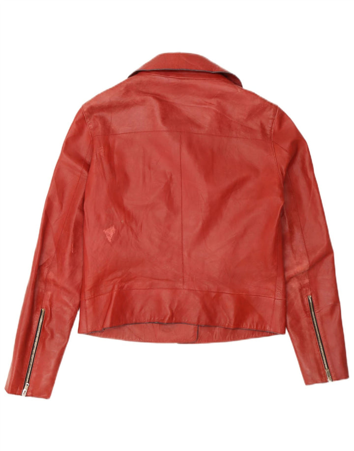 Massimo Dutti Veste de motard en cuir pour homme UK 36 Petit cuir rouge