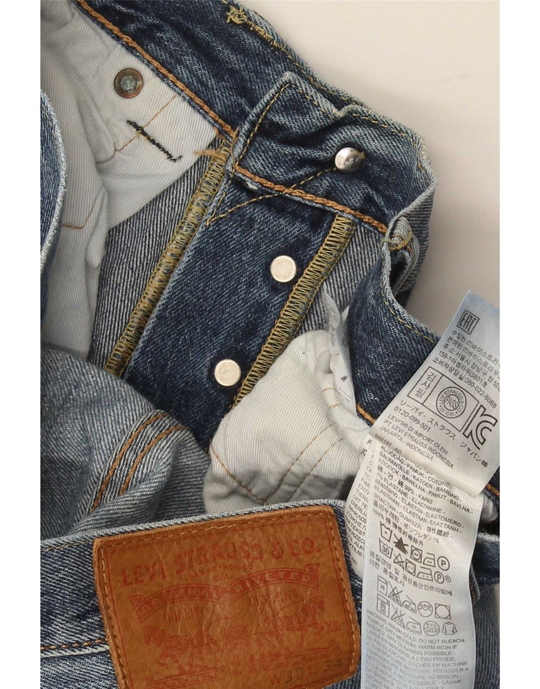 Levi's Jean Droit 501 Vieilli Homme W30 L34 Bleu Coton