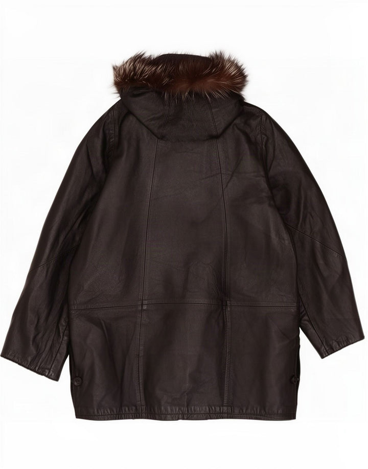 Vintage Manteau en cuir surdimensionné à capuche pour femme IT 42 Noir moyen